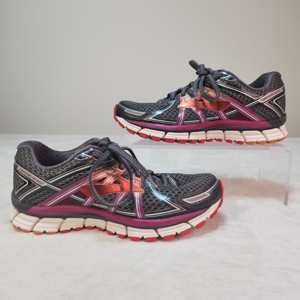 Brooks GTS 17 Running Shoes Womens 6 Gray Purple Orange Metallic Gym Workout